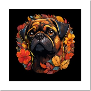 Pug  Dog Vintage Floral Posters and Art